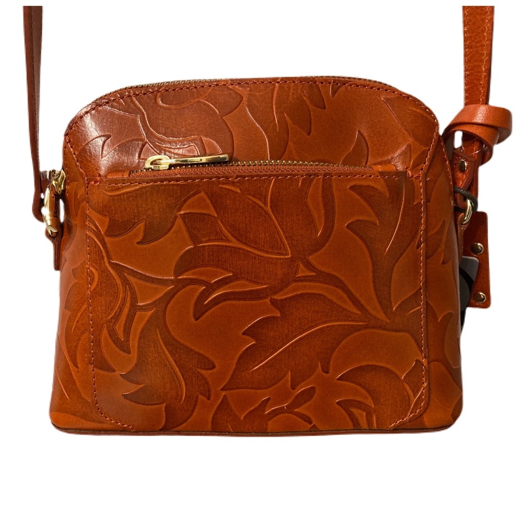 👜🌷 NWT Valentina Floral Embossed Leather Crossbody Burnished Brown Italy - Picture 2 of 13
